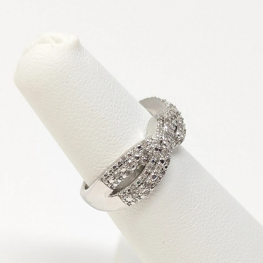 Sterling Silver 925 Twist Ring Band With Diamond Chips Size 5 - Picture 7 of 7